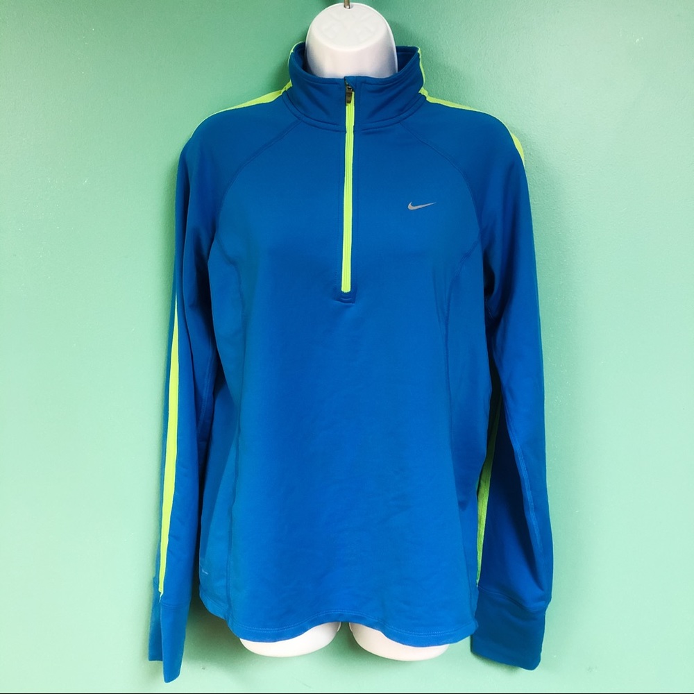 Nike Blue & Green Element Dri Fit Half Zip Running Top Womens Size M